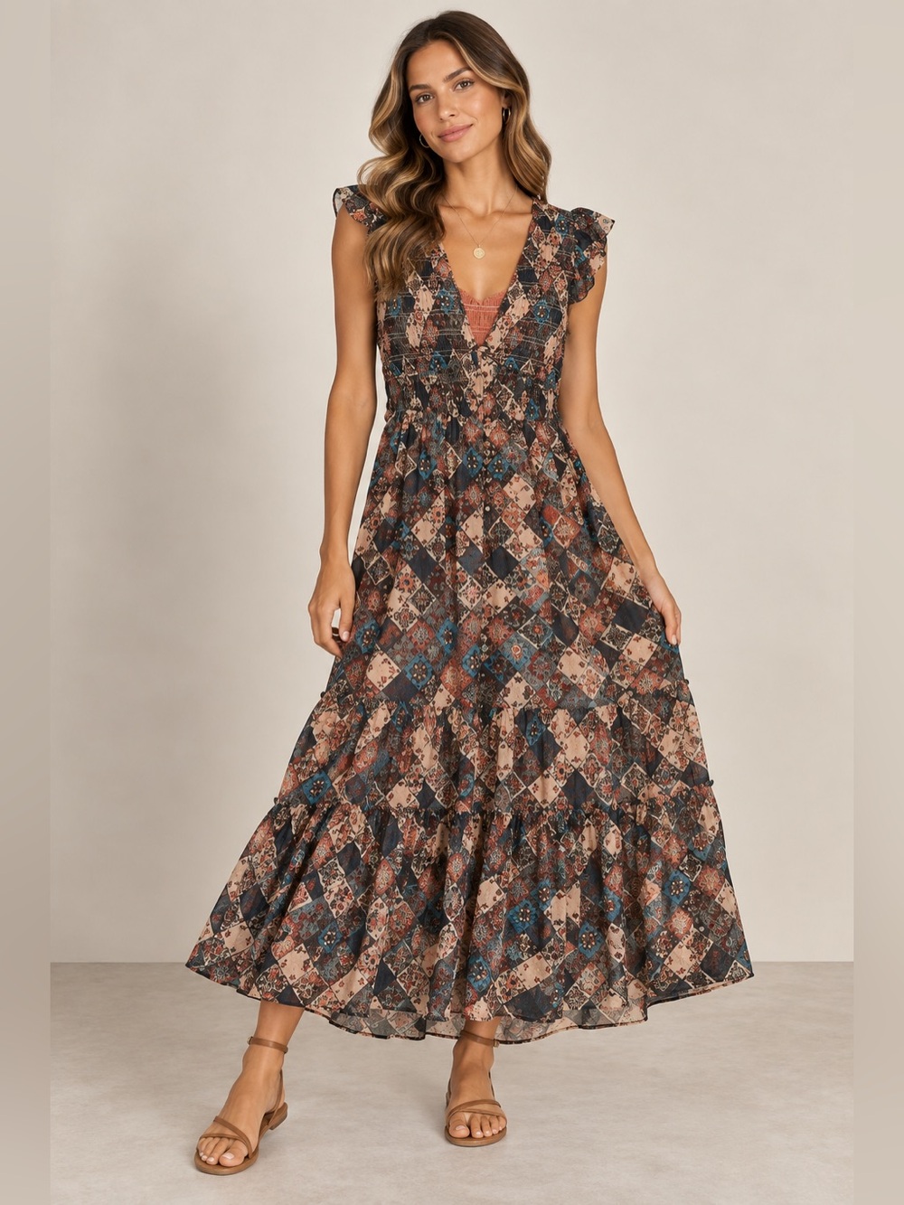 Bohemian Patchwork Maxi Dress Anthropolgie Medium Petite